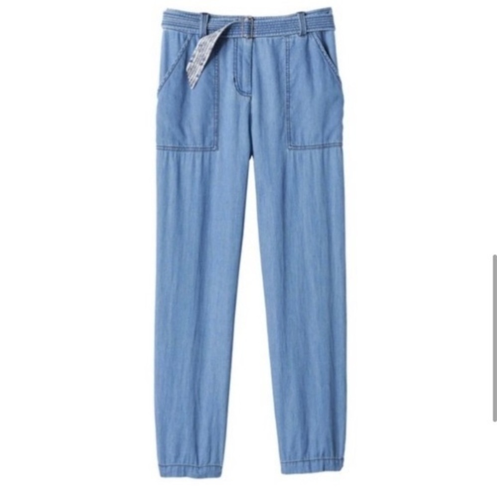 Rebecca Taylor Blue Chambbray Belted Tapered Leg Pants NWT size 2 - Picture 10 of 14